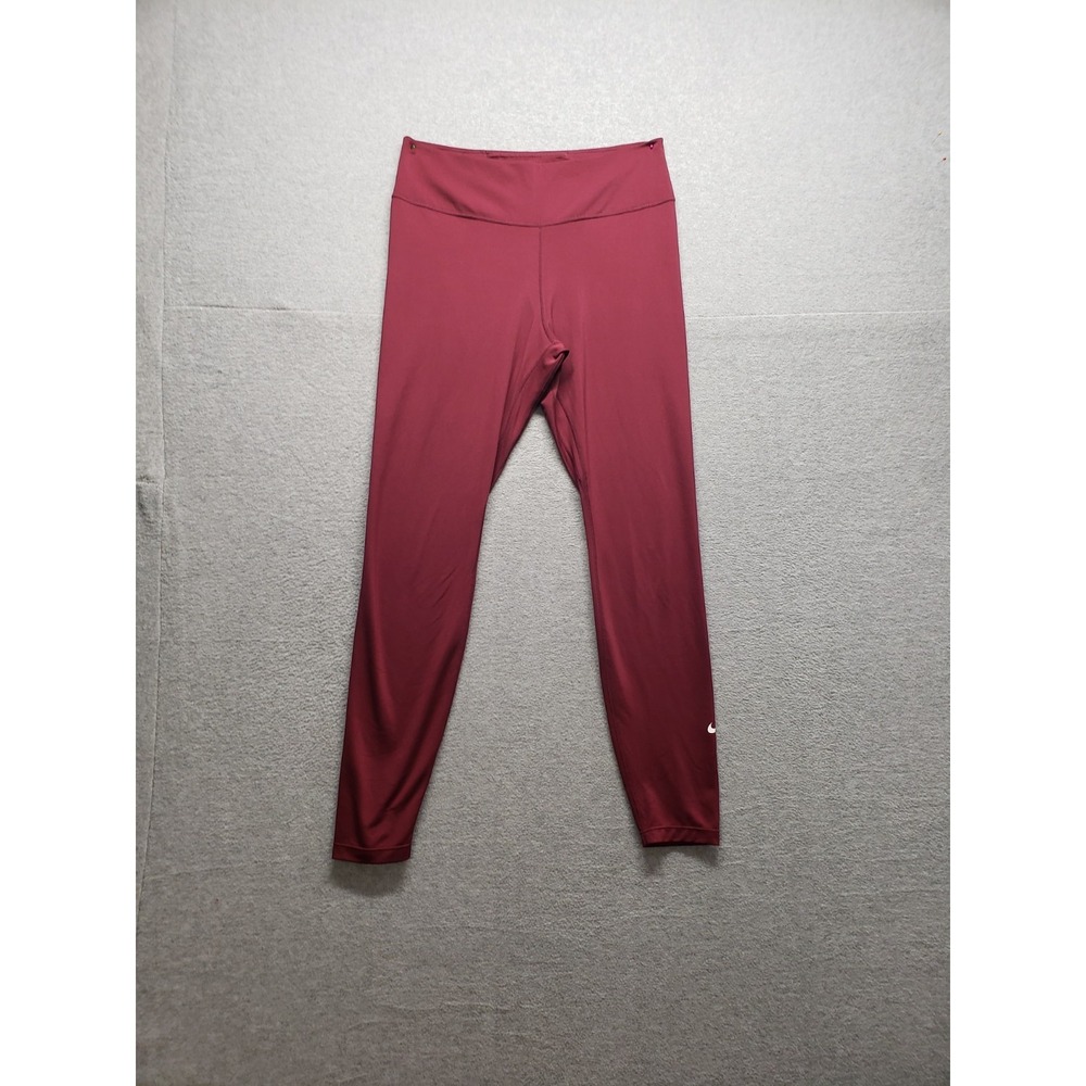 Nike Dri Fit Women Athletic‎ Leggings L Red High Waistband Pull On Logo Active